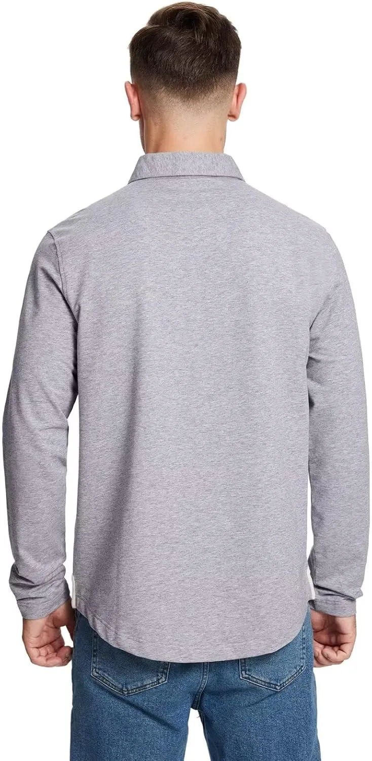 Mens Long and Short Sleeve Polo Shirts Pocket Casual Solid Cotton Blend Drop Cut Collared Polo Shirts for Men
