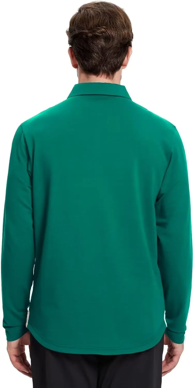 Mens Long and Short Sleeve Polo Shirts Pocket Casual Solid Cotton Blend Drop Cut Collared Polo Shirts for Men