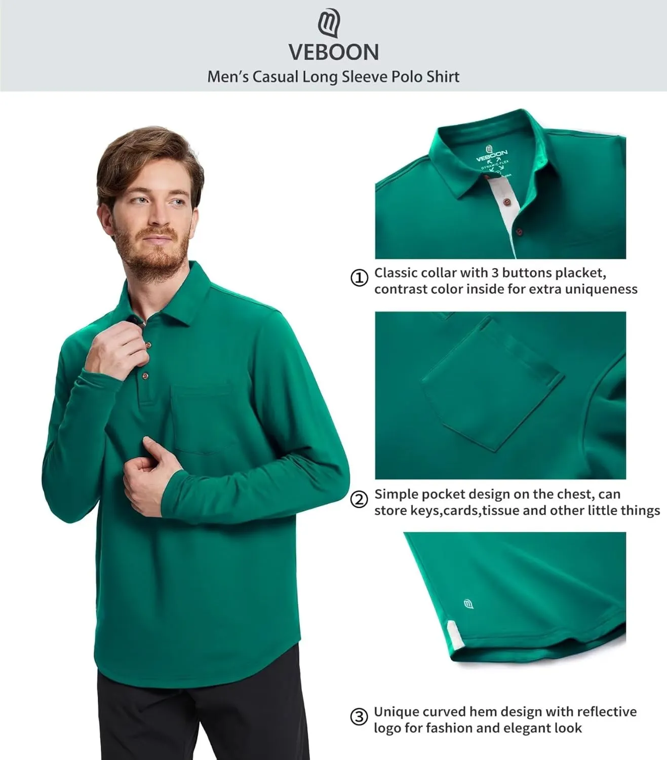 Mens Long and Short Sleeve Polo Shirts Pocket Casual Solid Cotton Blend Drop Cut Collared Polo Shirts for Men