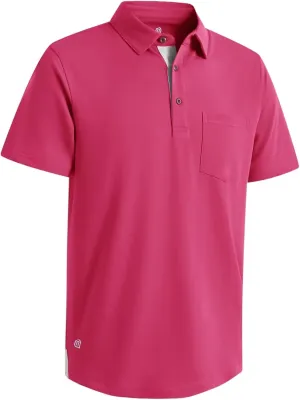 Mens Long and Short Sleeve Polo Shirts Pocket Casual Solid Cotton Blend Drop Cut Collared Polo Shirts for Men
