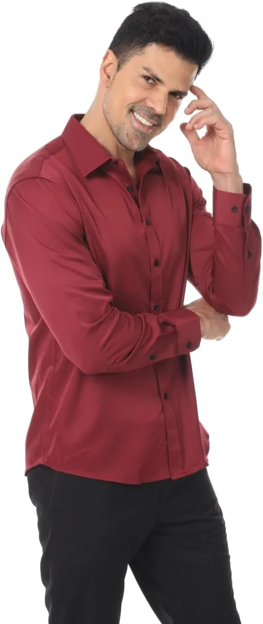 Men's Long Sleeve Dress Shirts Stretch Wrinkle Free Button Down Shirt Business Wedding Formal Shirts Regular Fit
