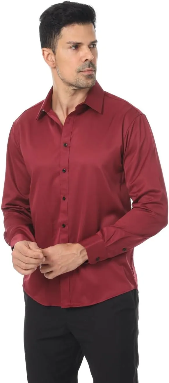Men's Long Sleeve Dress Shirts Stretch Wrinkle Free Button Down Shirt Business Wedding Formal Shirts Regular Fit
