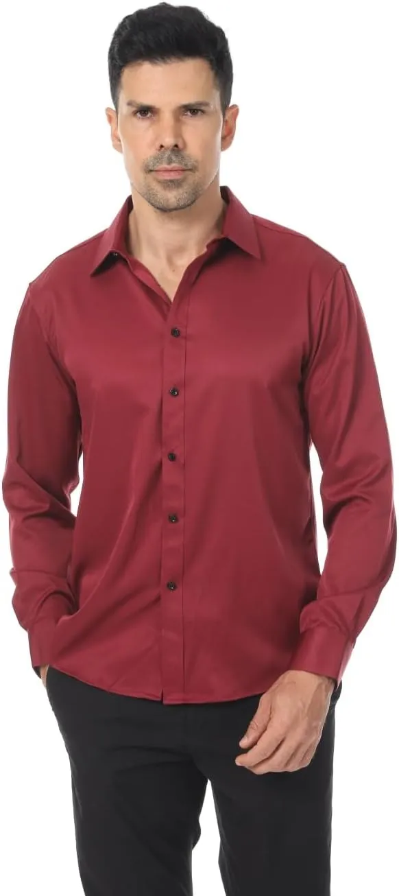 Men's Long Sleeve Dress Shirts Stretch Wrinkle Free Button Down Shirt Business Wedding Formal Shirts Regular Fit