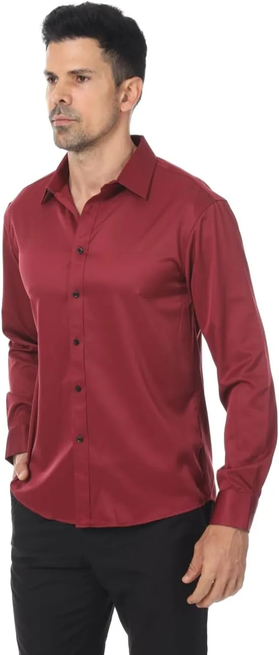 Men's Long Sleeve Dress Shirts Stretch Wrinkle Free Button Down Shirt Business Wedding Formal Shirts Regular Fit