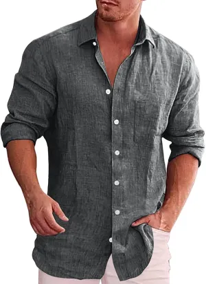 Mens Long Sleeve Dress Shirts Stretch Wrinkle-Free Formal Shirt Business Casual Summer Button Up Beach Wedding Shirts