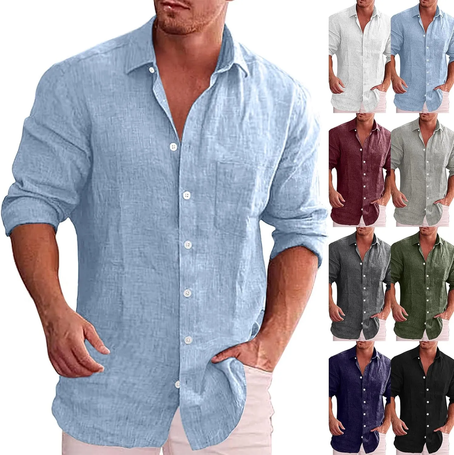 Mens Long Sleeve Dress Shirts Stretch Wrinkle-Free Formal Shirt Business Casual Summer Button Up Beach Wedding Shirts
