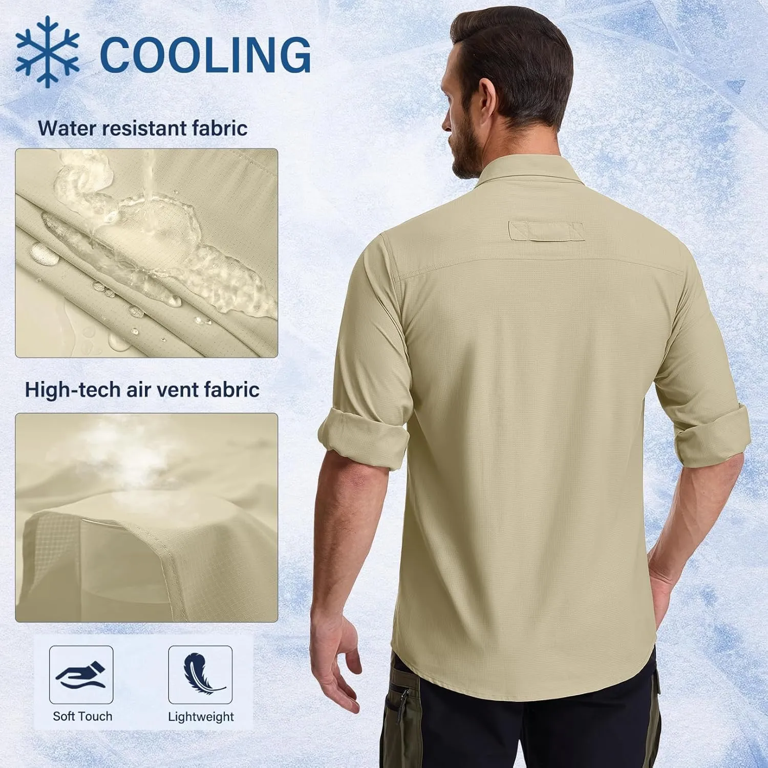 Men's Long Sleeve Hiking Fishing Shirts UPF 50  Sun Protection Quick Dry Shirts Outdoor Travel Safari Camping