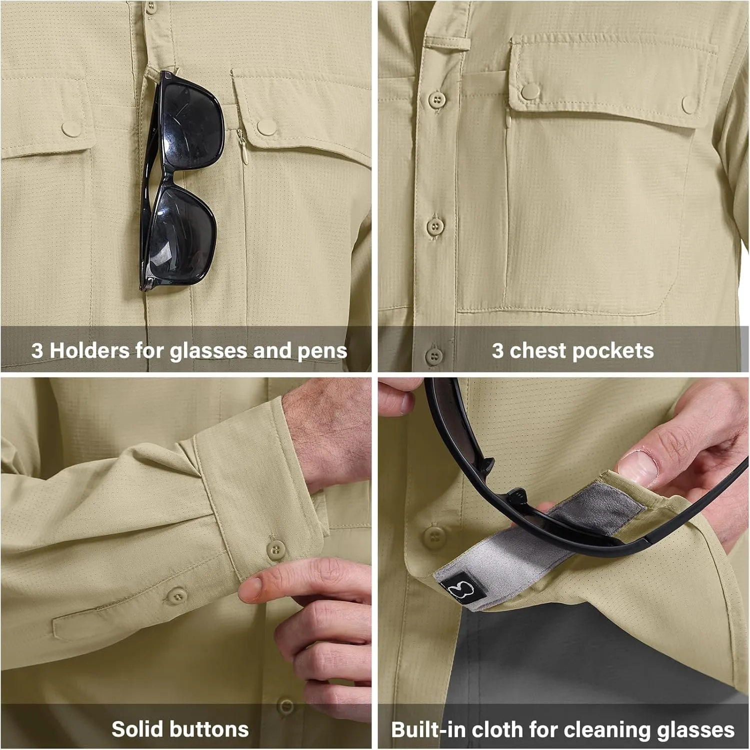 Men's Long Sleeve Hiking Fishing Shirts UPF 50  Sun Protection Quick Dry Shirts Outdoor Travel Safari Camping