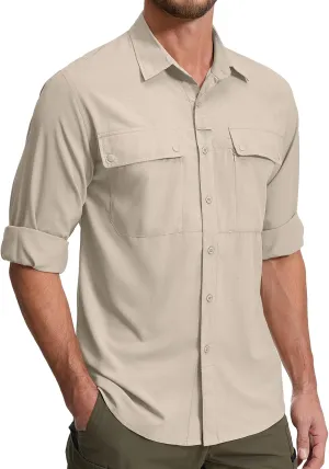 Men's Long Sleeve Hiking Fishing Shirts UPF 50  Sun Protection Quick Dry Shirts Outdoor Travel Safari Camping
