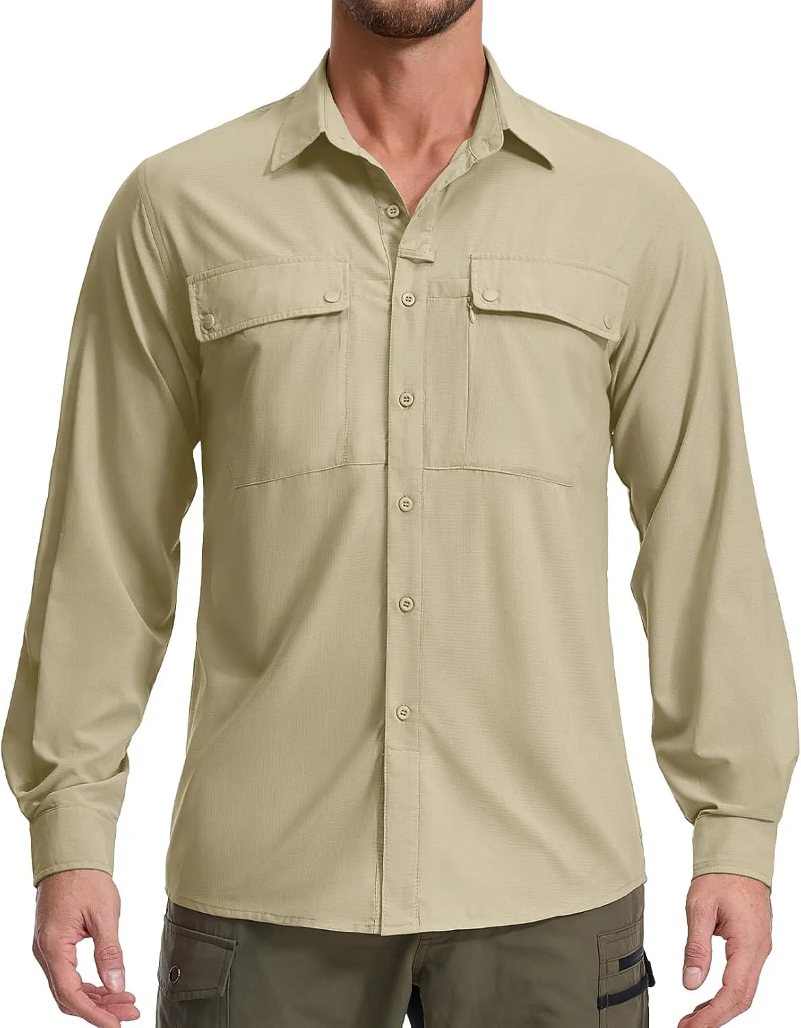 Men's Long Sleeve Hiking Fishing Shirts UPF 50  Sun Protection Quick Dry Shirts Outdoor Travel Safari Camping