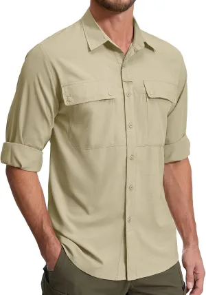 Men's Long Sleeve Hiking Fishing Shirts UPF 50  Sun Protection Quick Dry Shirts Outdoor Travel Safari Camping