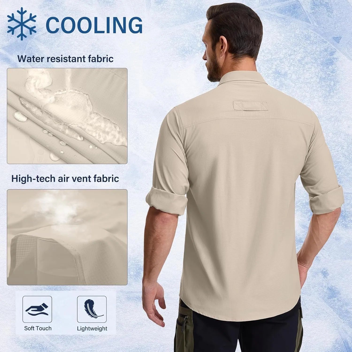 Men's Long Sleeve Hiking Fishing Shirts UPF 50  Sun Protection Quick Dry Shirts Outdoor Travel Safari Camping
