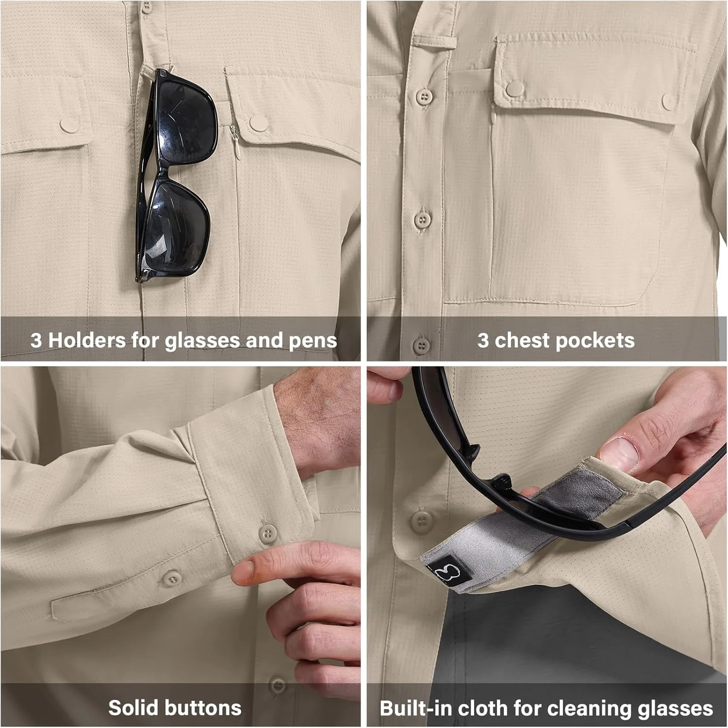 Men's Long Sleeve Hiking Fishing Shirts UPF 50  Sun Protection Quick Dry Shirts Outdoor Travel Safari Camping