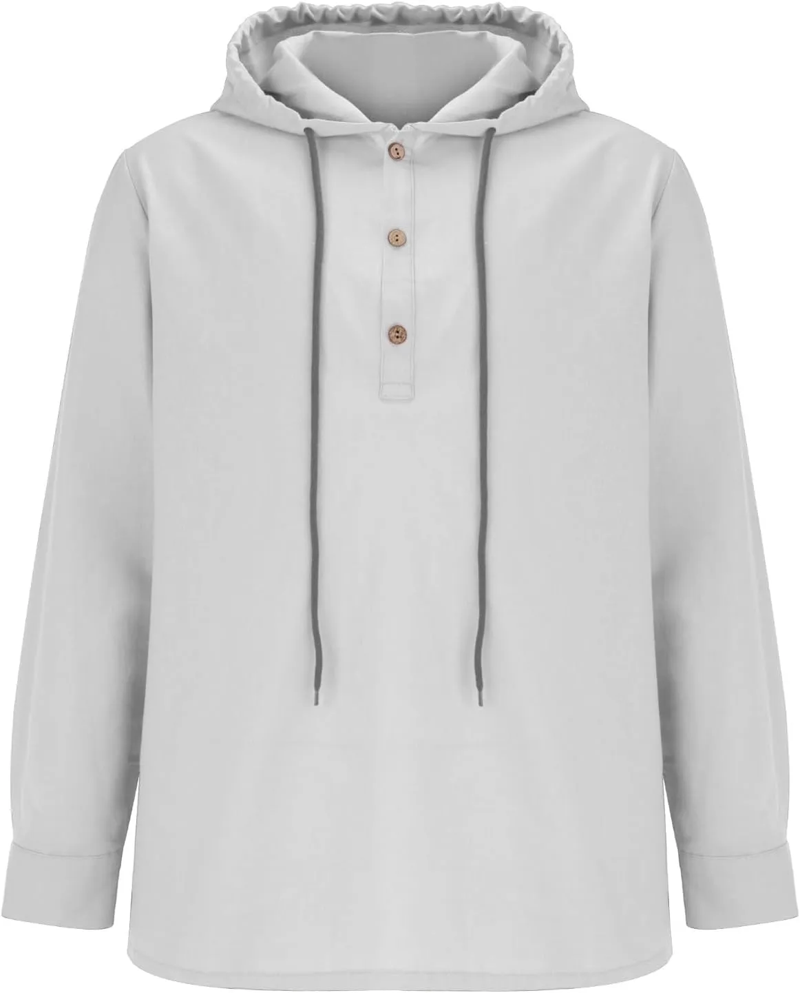 Mens Long Sleeve Linen Hippie Shirts with Hood V Neck Button Up Hooded Sweatshirts Casual Hawaiian Beach Yoga Shirts