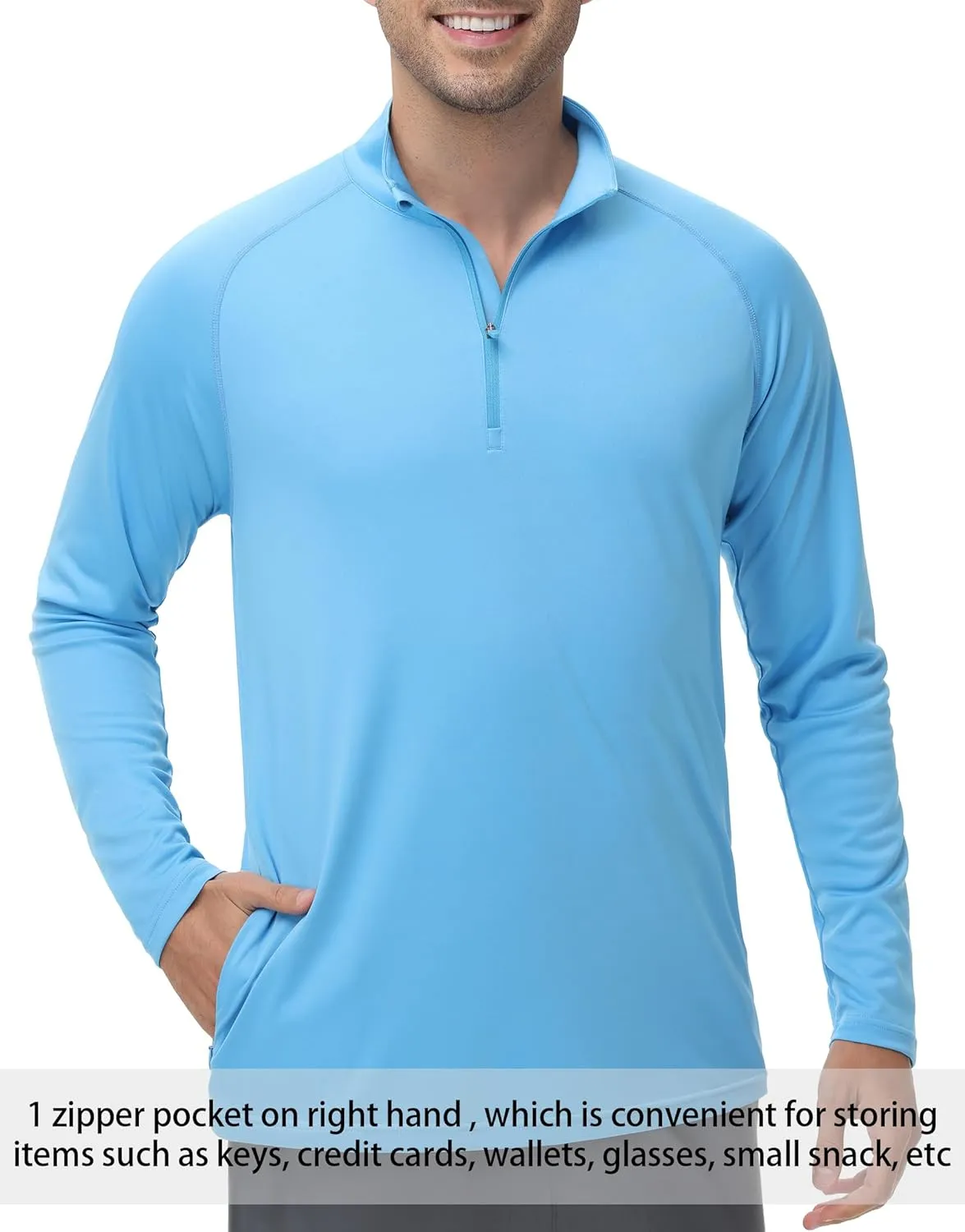 Men's Long Sleeve Sun Shirts UPF 50  1/4 Zip Fishing Running Rash Guard Tee Shirts UV Protection Hiking Outdoor Shirt