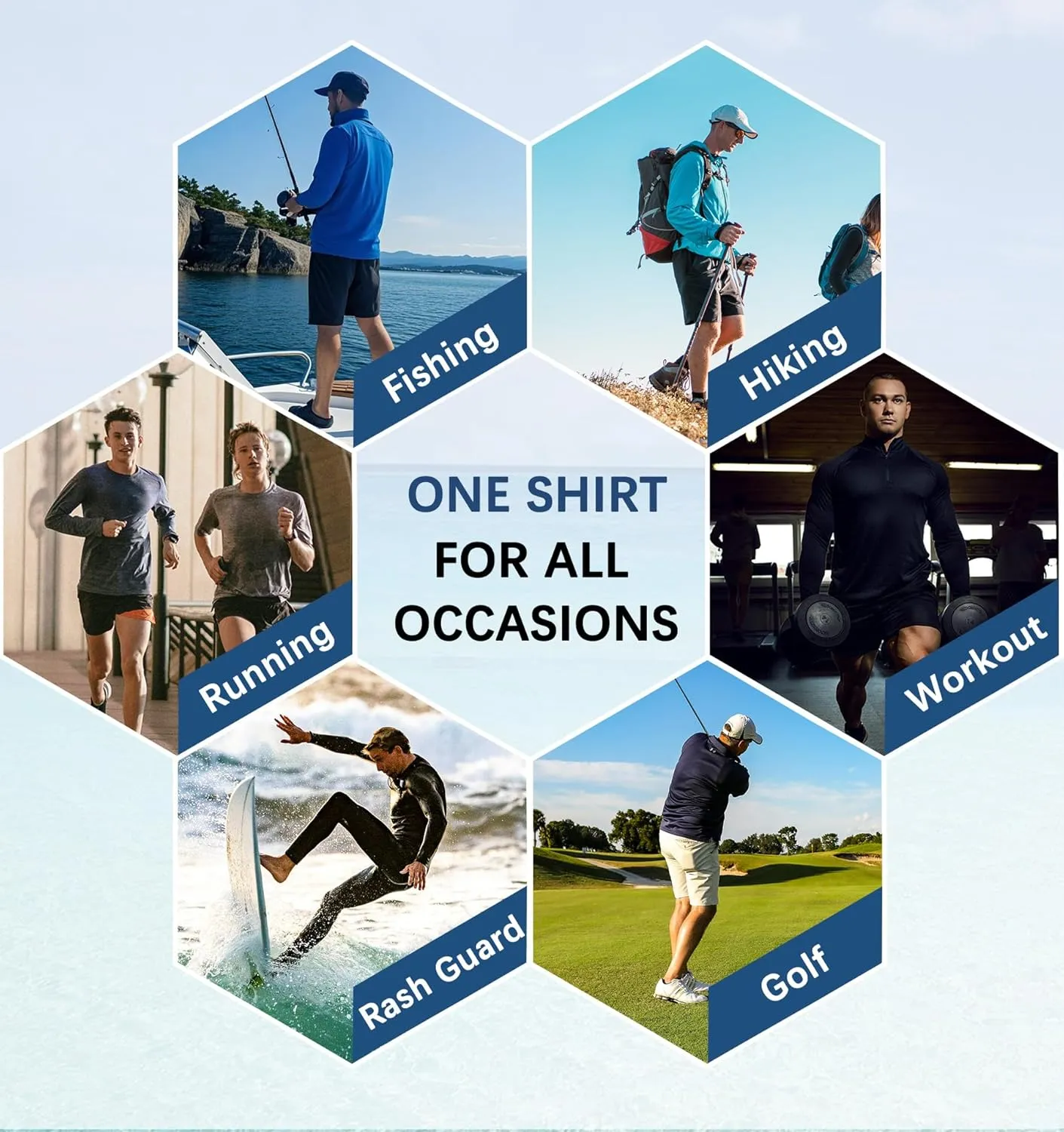 Men's Long Sleeve Sun Shirts UPF 50  1/4 Zip Fishing Running Rash Guard Tee Shirts UV Protection Hiking Outdoor Shirt
