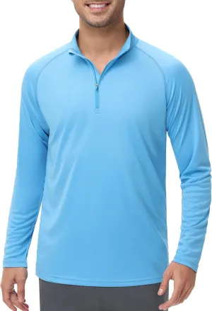 Men's Long Sleeve Sun Shirts UPF 50  1/4 Zip Fishing Running Rash Guard Tee Shirts UV Protection Hiking Outdoor Shirt