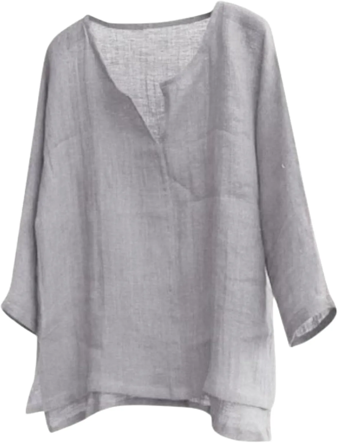 Mens Loose Fit Linen Shirts Long Sleeve V Neck T Shirt Casual Stylish Tees Fashion Hawaiian Beach Tops for Men Summer