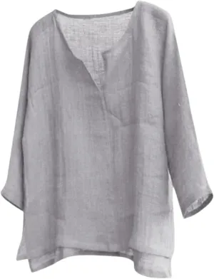 Mens Loose Fit Linen Shirts Long Sleeve V Neck T Shirt Casual Stylish Tees Fashion Hawaiian Beach Tops for Men Summer