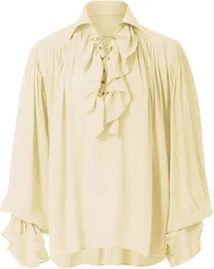 Mens Medieval Pirate Shirts, Steampunk Retro Renaissance Viking Long Sleeve Lace Up Mercenary Halloween Tops