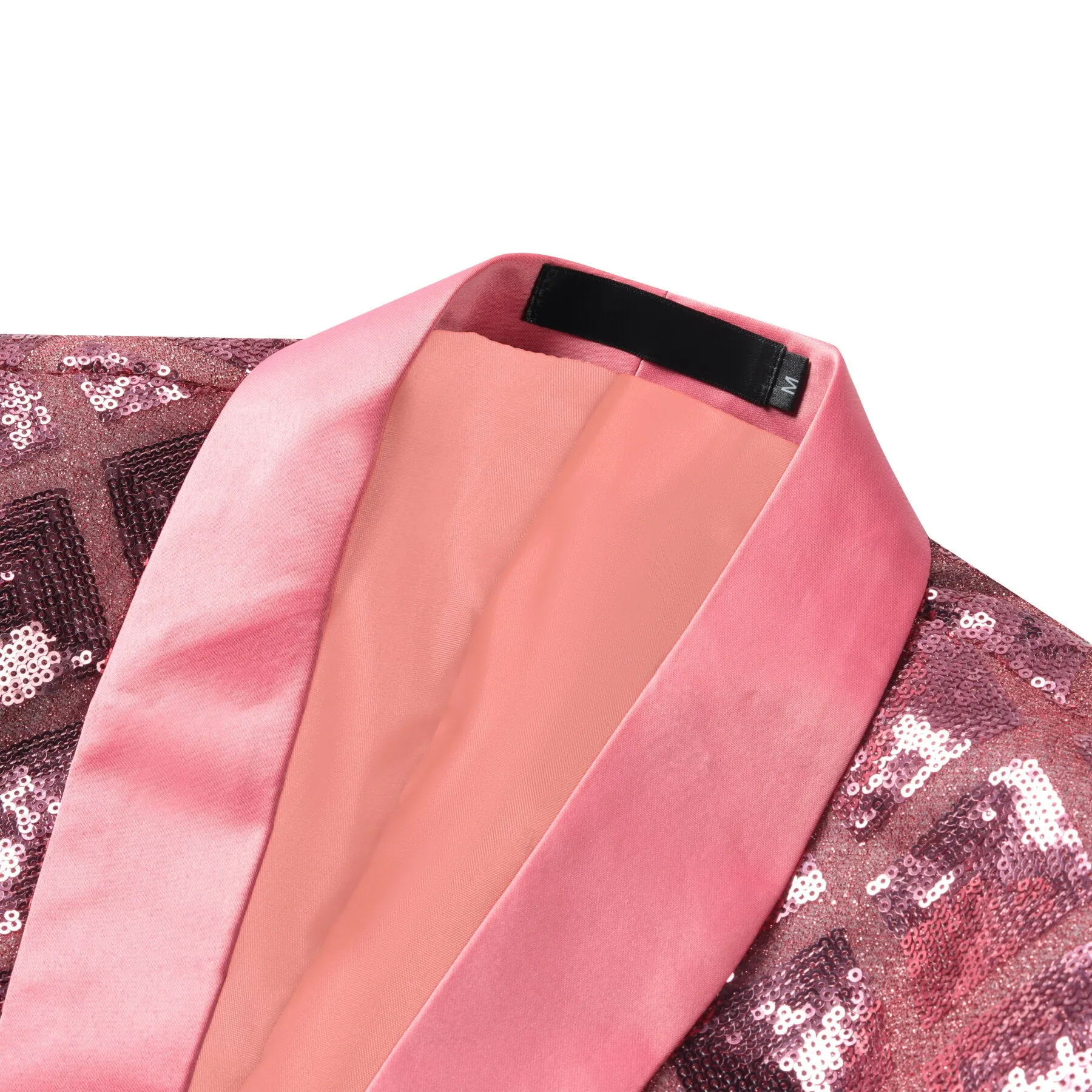 Men's One Button Plaid Sequin Blazer Pink