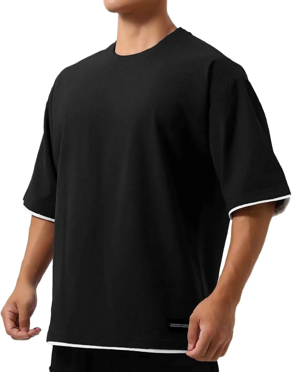 Mens Oversize Loose Hip-hop Shirts Plus Size Shirts Half Sleeve Workout Gym Sweatshirts for Men T83