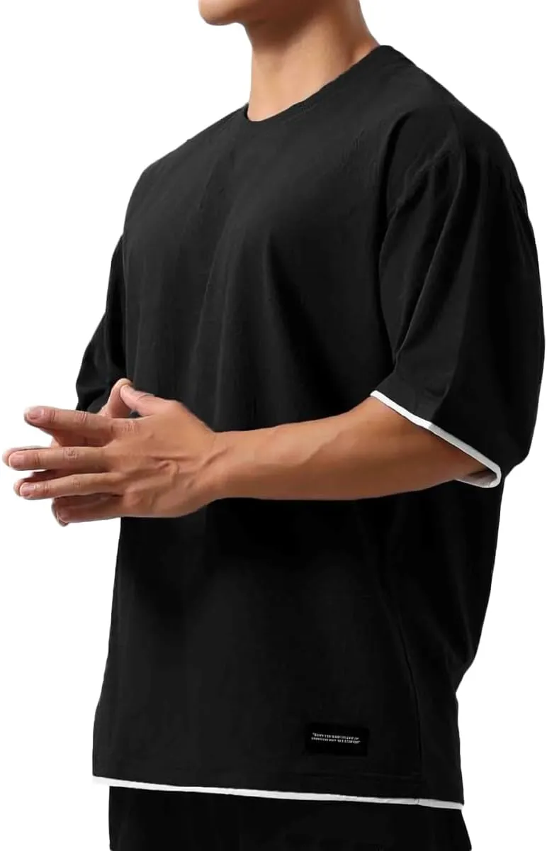 Mens Oversize Loose Hip-hop Shirts Plus Size Shirts Half Sleeve Workout Gym Sweatshirts for Men T83