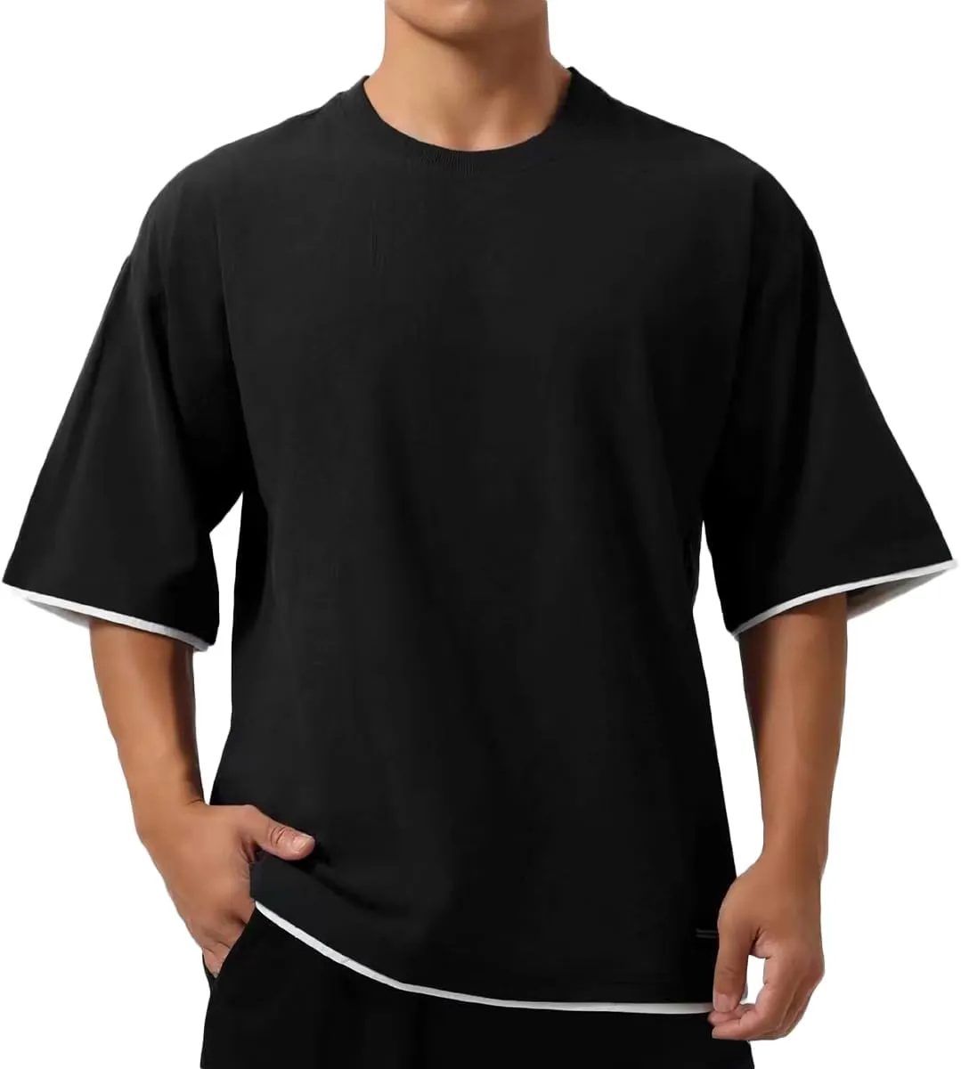 Mens Oversize Loose Hip-hop Shirts Plus Size Shirts Half Sleeve Workout Gym Sweatshirts for Men T83