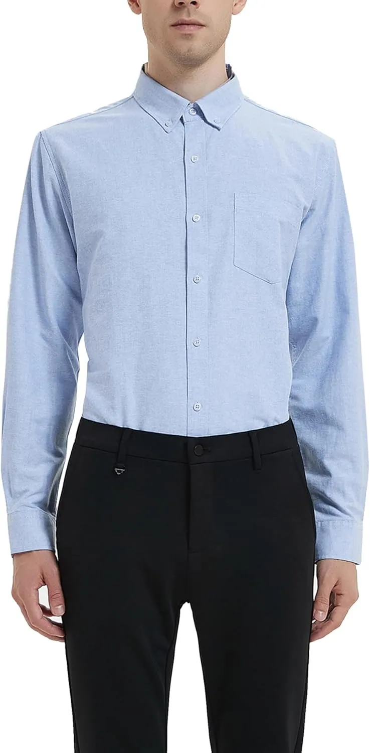 Men's Oxford Shirt Regular-Fit Button Down Collar Shirts Long Sleeve Dress Shirts Wrinkle Resistant with Pocket