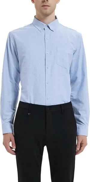Men's Oxford Shirt Regular-Fit Button Down Collar Shirts Long Sleeve Dress Shirts Wrinkle Resistant with Pocket