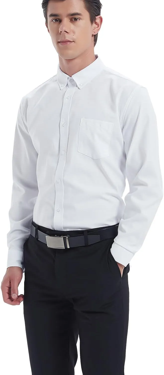 Men's Oxford Shirt Regular-Fit Button Down Collar Shirts Long Sleeve Dress Shirts Wrinkle Resistant with Pocket