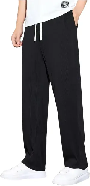 Mens Pants Casual Relaxed Fit Stretch Active Pants Loose Ice Silk Breathable Casual Comfy Pant Trousers with Pockets