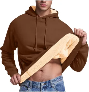 Men's Pullover Hoodie Thick Sherpa Lined Sweatshirt with Kangaroo Pocket Warm Fleece Hoodies for Winter 2025