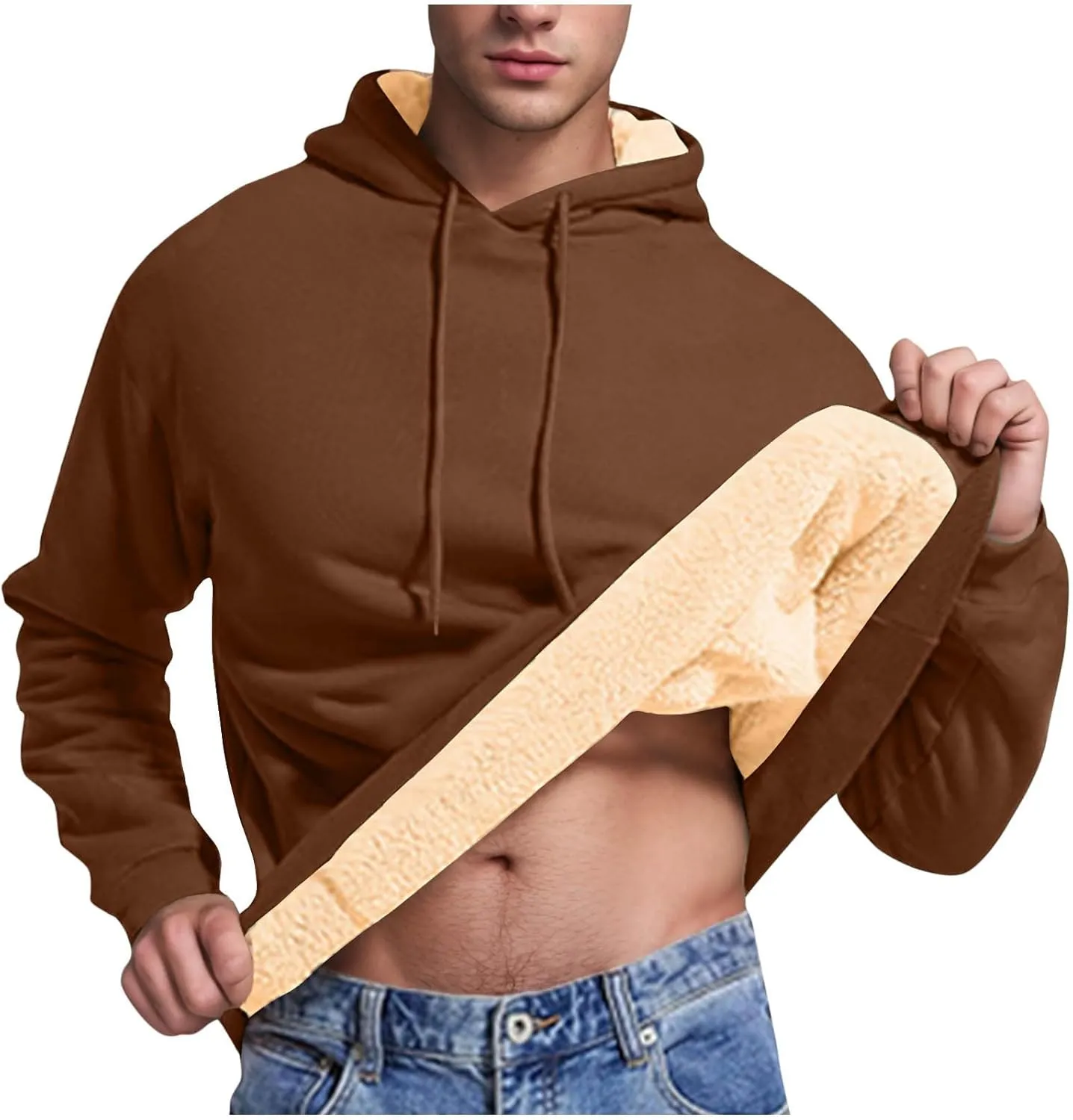 Men's Pullover Hoodie Thick Sherpa Lined Sweatshirt with Kangaroo Pocket Warm Fleece Hoodies for Winter 2025