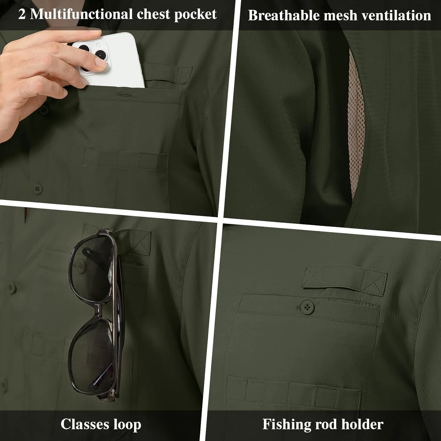 Mens Safari Shirt Long Sleeve UPF 50  Sun Protection Fishing Shirts MenConvertible Cuffs Hiking Shirts for Men