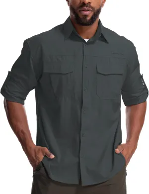 Mens Safari Sun Shirts UPF 50  UV Sun Protection Long Sleeve Outdoor Quick Dry Fishing Hiking Gardening Shirts