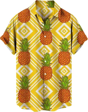 Men's Shirts Spring Summer Casual Fruit Printing Hawaiian Lapel Short Sleeve Shirt Top Button Down Shirt Men, M-5XL