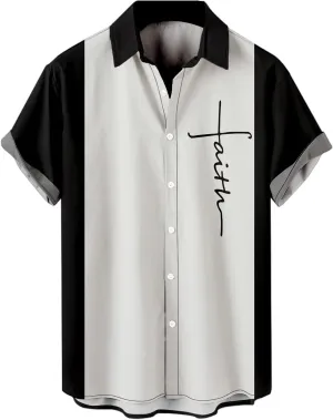 Men's Short Sleeve Button Down Bowling Shirts Hawaiian Casual Printed Summer Regular Fit Beach Aloha Shirt