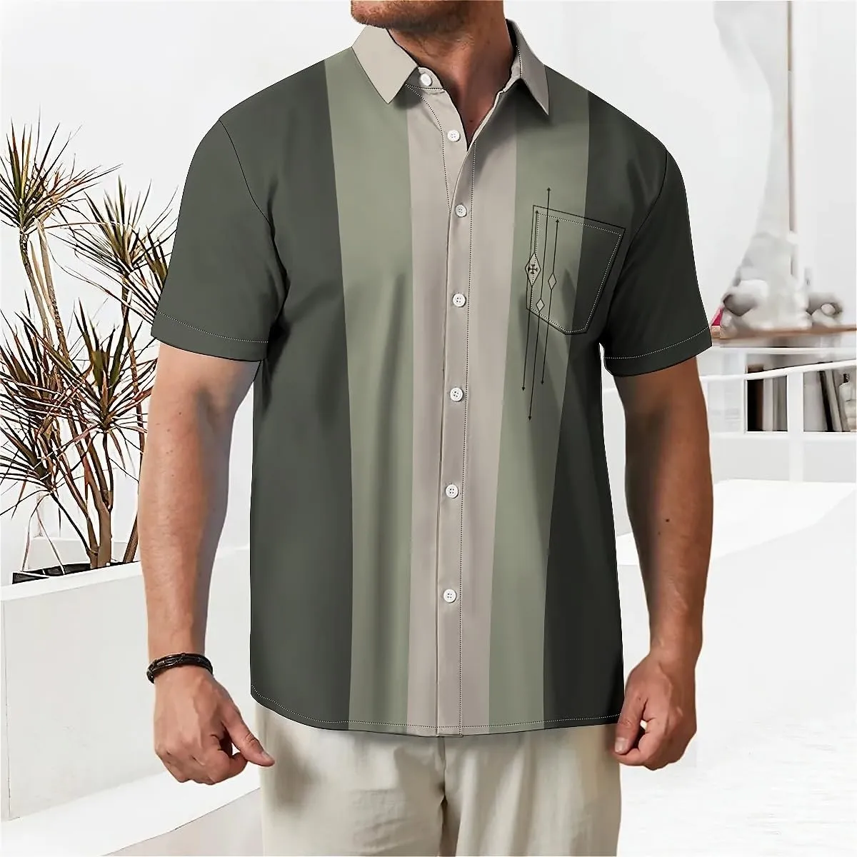 Men's Short Sleeve Button Down Bowling Shirts Hawaiian Casual Printed Summer Regular Fit Beach Aloha Shirt