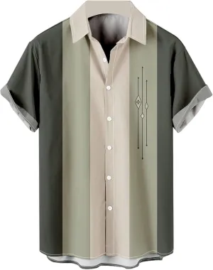 Men's Short Sleeve Button Down Bowling Shirts Hawaiian Casual Printed Summer Regular Fit Beach Aloha Shirt