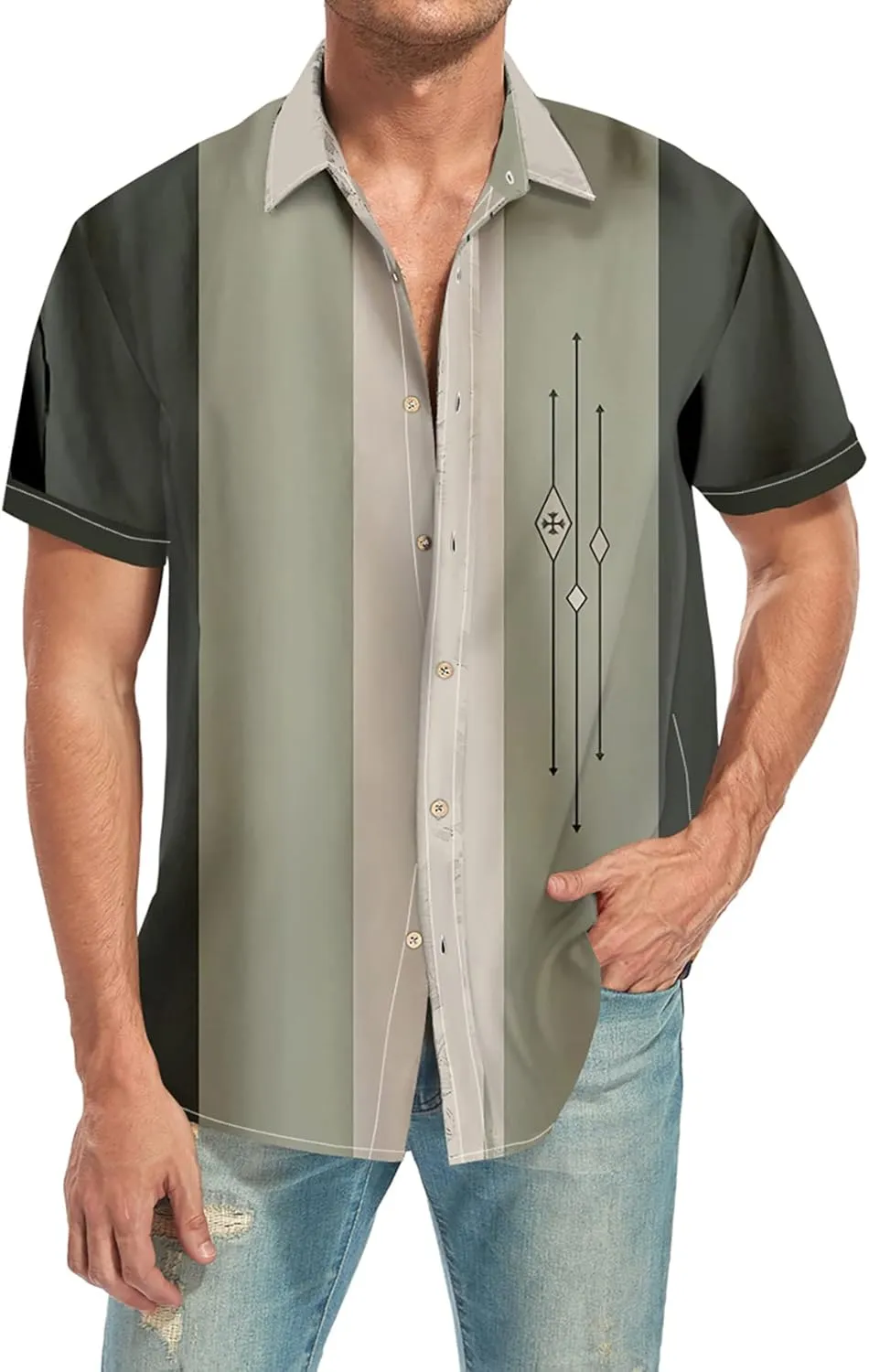 Men's Short Sleeve Button Down Bowling Shirts Hawaiian Casual Printed Summer Regular Fit Beach Aloha Shirt