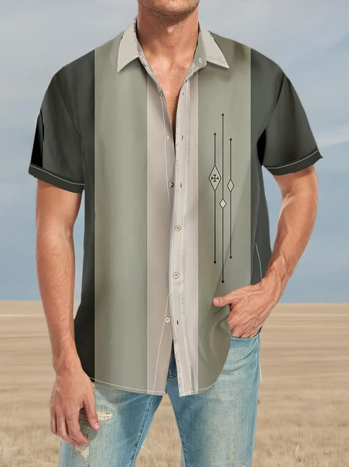 Men's Short Sleeve Button Down Bowling Shirts Hawaiian Casual Printed Summer Regular Fit Beach Aloha Shirt