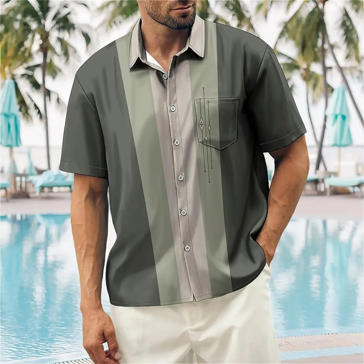 Men's Short Sleeve Button Down Bowling Shirts Hawaiian Casual Printed Summer Regular Fit Beach Aloha Shirt