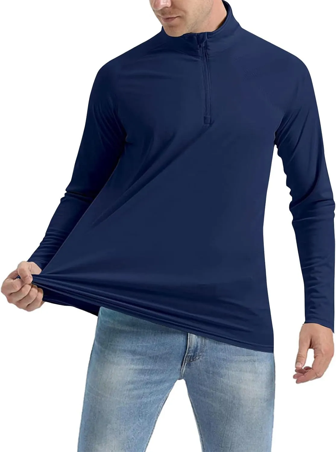 Men's Summer Lightweight Breathable Sun Shirts UPF 50  Protection Shirt Causal Quarter Zip Tops Long Sleeve Uv Shirt