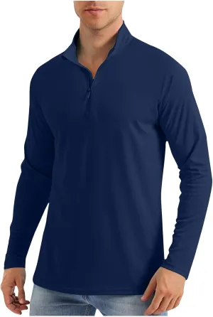 Men's Summer Lightweight Breathable Sun Shirts UPF 50  Protection Shirt Causal Quarter Zip Tops Long Sleeve Uv Shirt