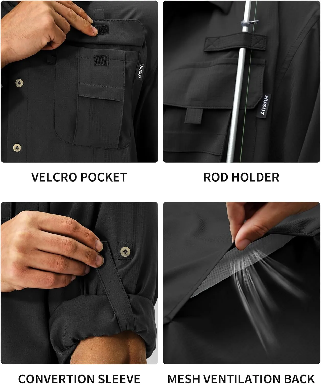 Men's Sun Protection Fishing Shirts Lightweight Long Sleeve UPF 50  Travel Work Hiking Shirts with Pockets