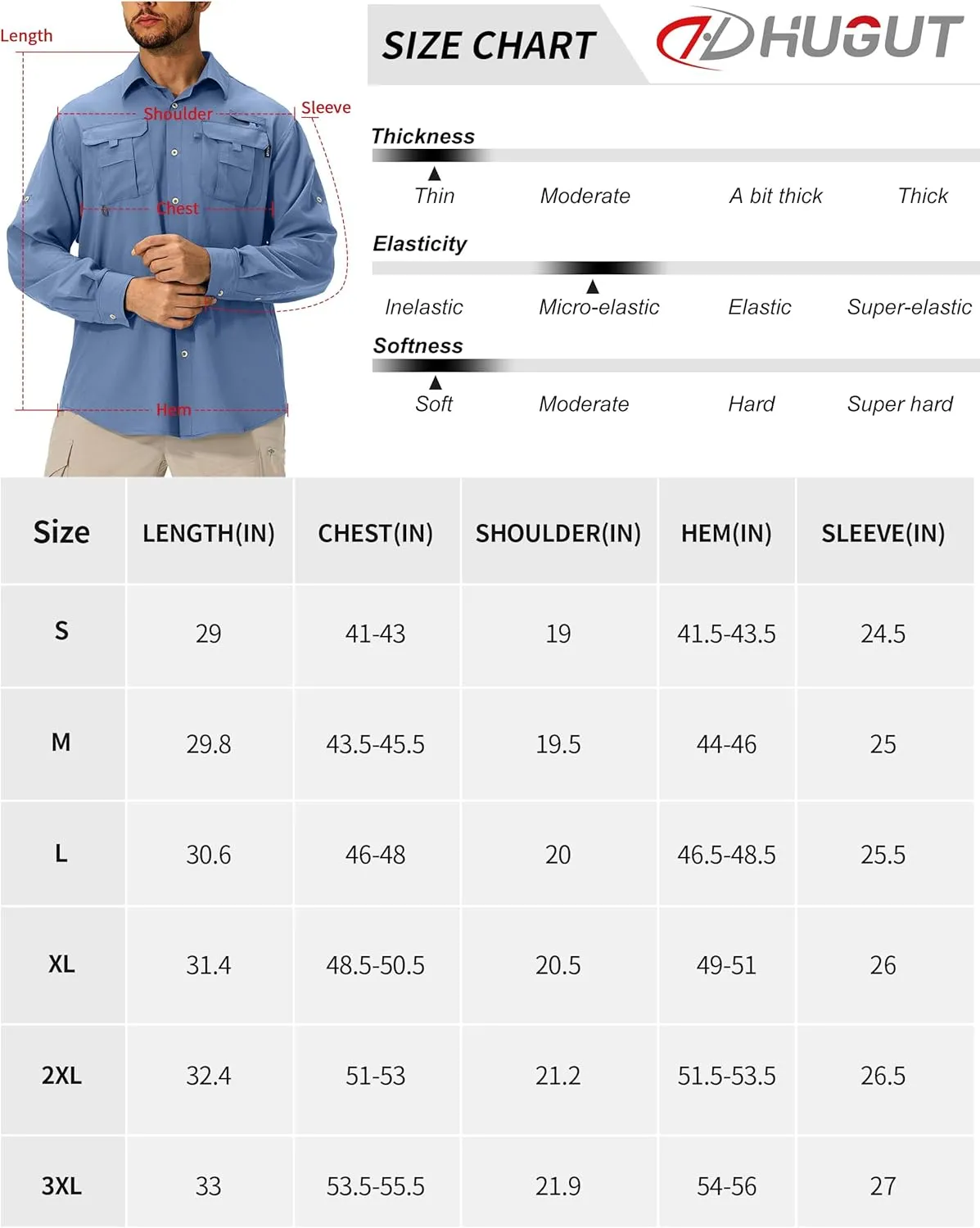 Men's Sun Protection Fishing Shirts Lightweight Long Sleeve UPF 50  Travel Work Hiking Shirts with Pockets