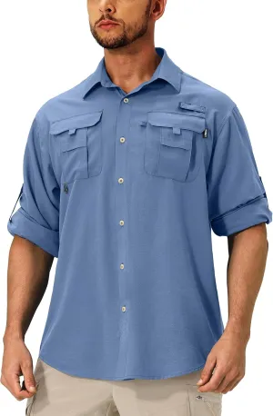 Men's Sun Protection Fishing Shirts Lightweight Long Sleeve UPF 50  Travel Work Hiking Shirts with Pockets