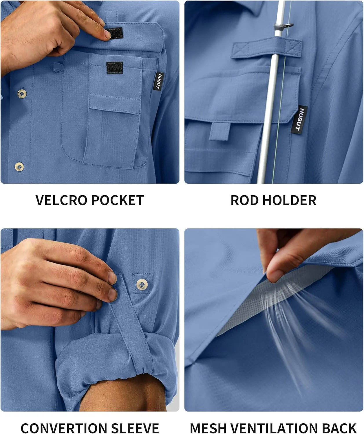 Men's Sun Protection Fishing Shirts Lightweight Long Sleeve UPF 50  Travel Work Hiking Shirts with Pockets