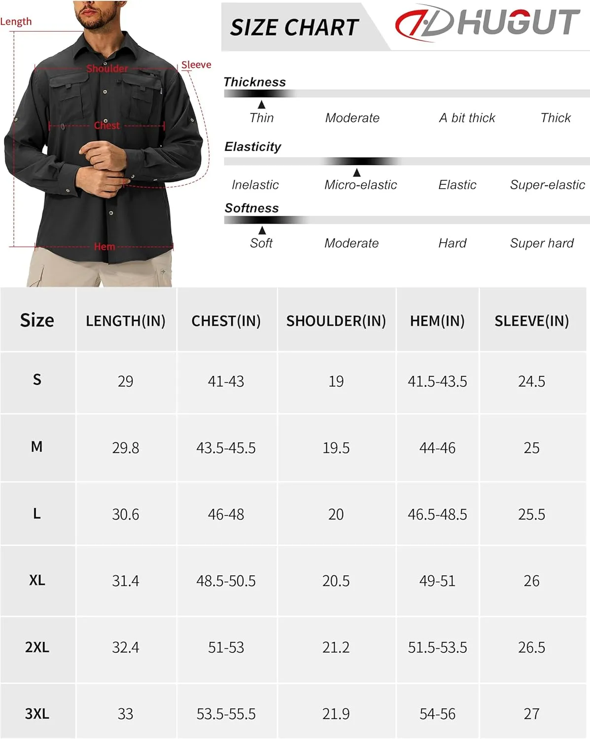 Men's Sun Protection Fishing Shirts Lightweight Long Sleeve UPF 50  Travel Work Hiking Shirts with Pockets